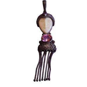 Vintage Signed Sajen 925 Sterling Dangling Chain Goddess Pendant (A2115)